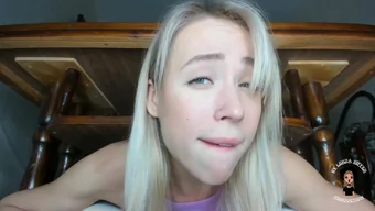 Close up and personal glimpse of a blonde schoolgirl’s orgasm as she is taken by her stepbrother on the table.