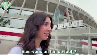 A hot slut met a football fan and had sex before the match.