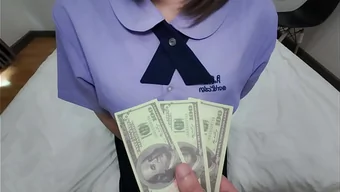 A schoolgirl gets her pussy filled with a stranger's cum for cash